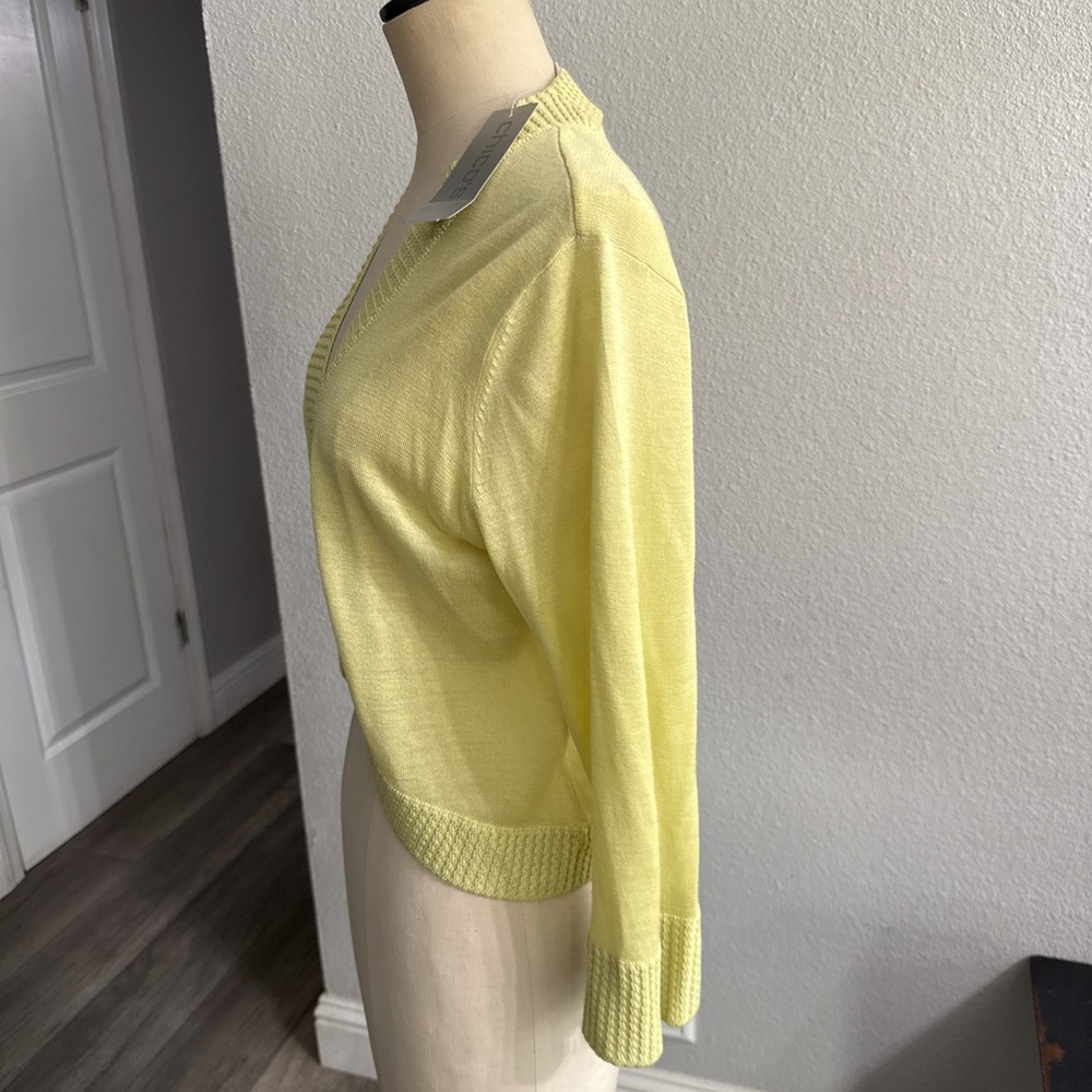 NEW Chico's Silk Lime Cardigan Shrug Open Front Trisha Bolero Medium Size 1 NWT - Picture 5 of 8